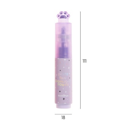 Marcador cor-de-rosa com tampa roxa em forma de pata e texto decorativo