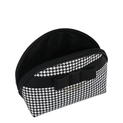 Necessaire pied-de-poule com laço preto e interior preto