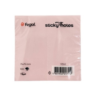 Bloco de notas autocolantes rosa Fegol 75x75 mm