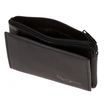 Carteira preta tipo pele com fecho de correr e logótipo Pepe Jeans