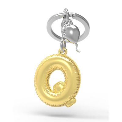 Chaveiro com letra Q em balão dourado e ratinho prateado
