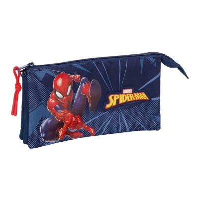 Estojo azul com imagem do Spider-Man e texto Marvel Spider-Man
