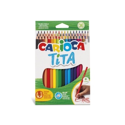 Estojo de 36 lápis de cor CARIOCA TiTA com embalagem branca e detalhes coloridos