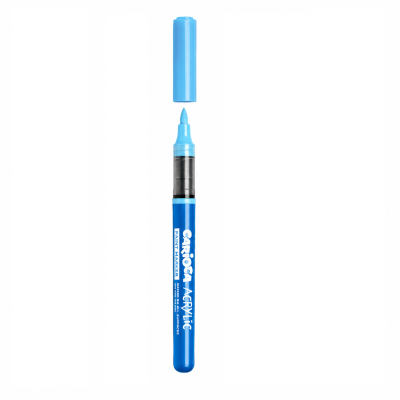 Marcador acrílico azul CAriOCA com tampa removida