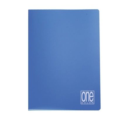 Caderno azul com logo one COLOR branco no canto inferior direito
