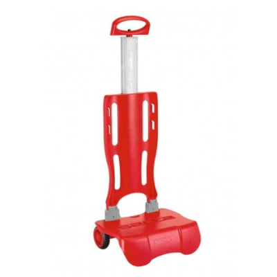 Carrinho vermelho de plástico com tubo transparente e rodas