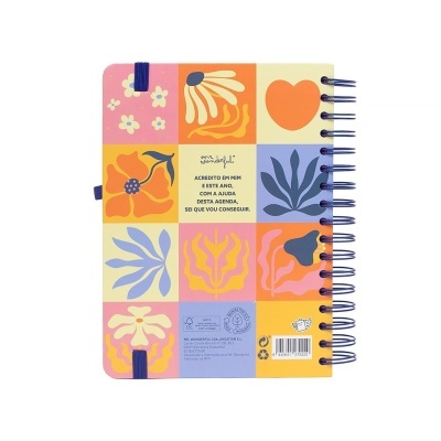 Agenda colorida quadrados com flores e texto motivacional