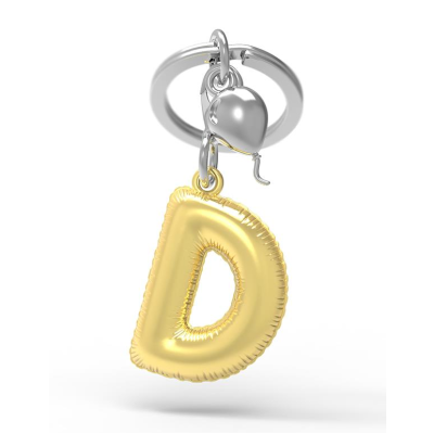 Porta-chaves com pendente letra D dourado e pendente prateado