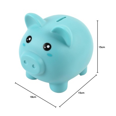 cofre porco azul claro de plástico com olhos grandes