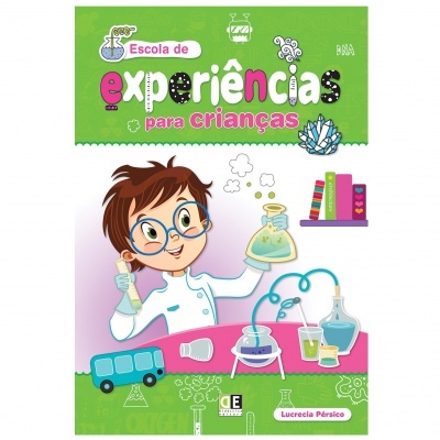Capa de livro escolar com tema de experiências científicas para crianças