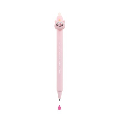 Caneta apagável rosa com tampa de unicórnio cor-de-rosa