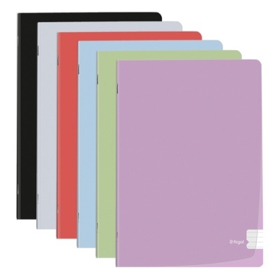 Seis dossiers coloridos com capas lisas e detalhe branco na capa lilás