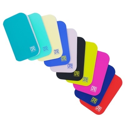 Amostras coloridas retangulares com cantos arredondados e texto 'one'