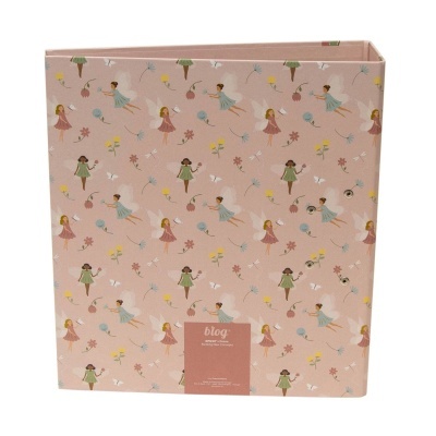 Pasta de arquivos cor-de-rosa com padrão de fadas e flores em estilo desenho animado