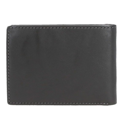 Carteira masculina preta em couro com costuras cinza