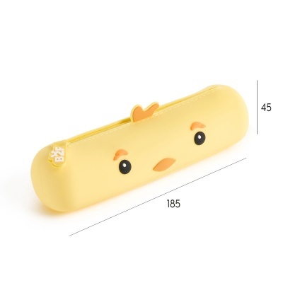 Estojo amarelo formato pintainho com rosto em relevo e fecho de correr