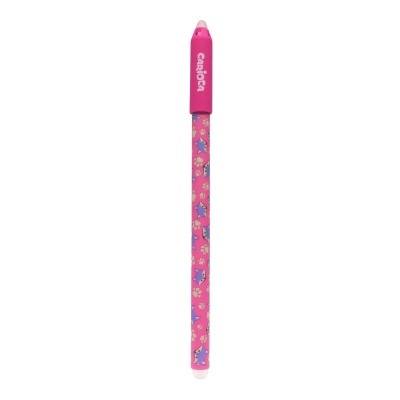 Lápis de madeira rosa com padrão de raposas e patas, capa rosa com texto CARIOCA.
