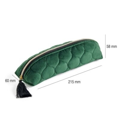 Estojo verde de veludo com fecho dourado e pestana preta