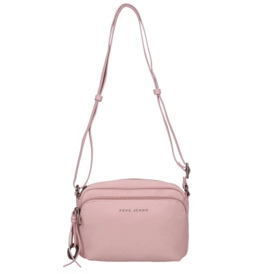 Mala de ombro rosa claro com fecho de correr e logo Pepe Jeans
