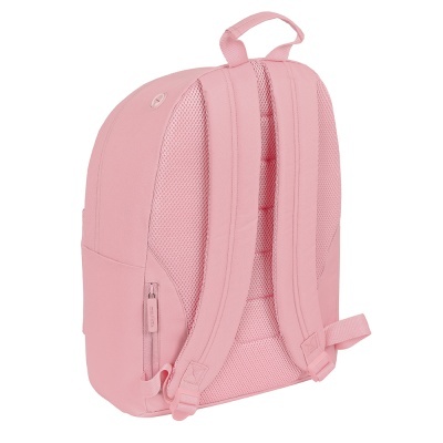 Mochila rosa com alças acolchoadas e fecho lateral