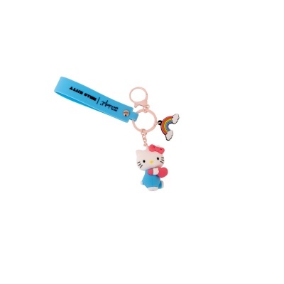 Porta-chaves com pulseira azul e figura da Hello Kitty e arco-íris