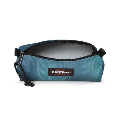 Estojo azul-teal EASTPAK aberto com fecho de correr