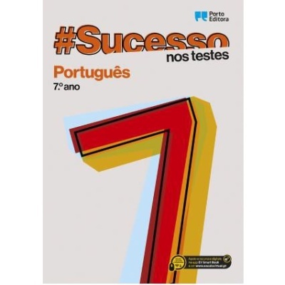 Capa do livro '#Sucesso nos testes Português 7.º ano' da Porto Editora com número 7 vermelho estilizado