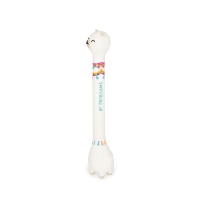 Brinquedo de lhama de peluche branco com texto colorido e sorriso