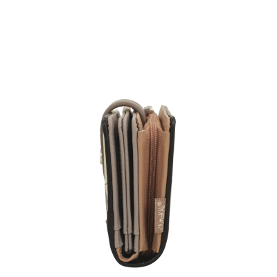 Carteira compacta com múltiplos compartimentos e fecho em zíper