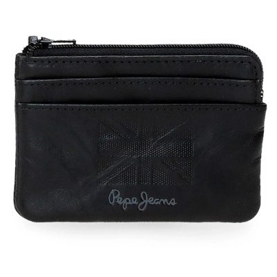 Carteira preta Pepe Jeans com fecho e logo em relevo