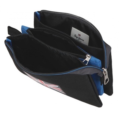 Bolsa preta e azul em tecido com fechos de correr e etiqueta Pepe Jeans LONDON