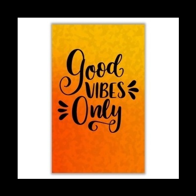 Cartaz com texto 'Good Vibes Only' em fundo laranja