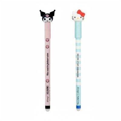 Dois lápis decorativos Kuromi rosa e Hello Kitty azul