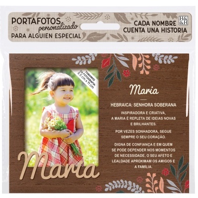 Portafotos personalizado para alguém especial com moldura em madeira e texto sobre o nome Maria.