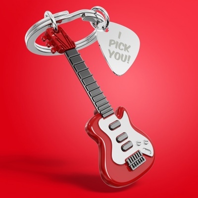 Chaveiro guitarra elétrica vermelha com palheta I PICK YOU!