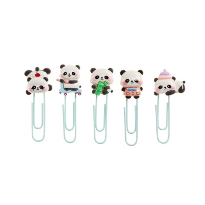 Clips de papel com pandas decorativos coloridos.
