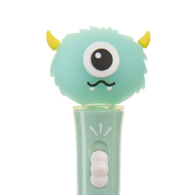 Luz portátil infantil com cabeça de monstro azul claro e corpo verde