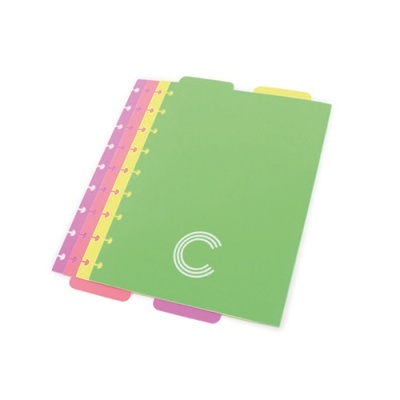 Separadores de fichário coloridos em plástico com abas e símbolo C branco