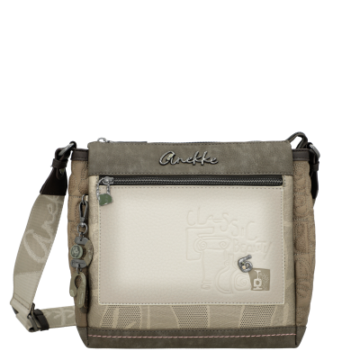 Mala de ombro Anekke bege e castanha com bolso frontal e alça ajustável