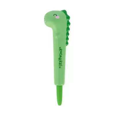 Caneta de dinossauro verde com texto ROARRR!