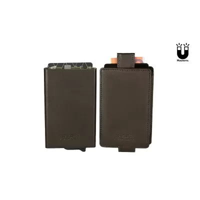 Carteiras de cartões magnéticas em pele castanha escura com cartões