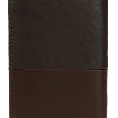 Carteira de pele castanha de dois tons com costuras