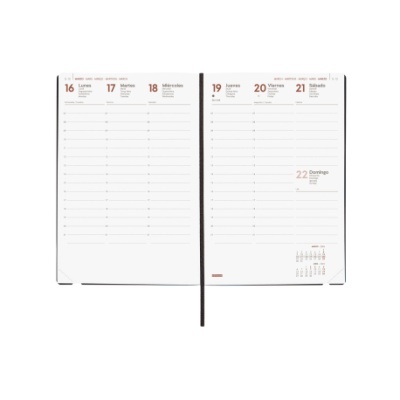 Agenda semanal aberta com linhas para dias e calendário pequeno no canto inferior direito