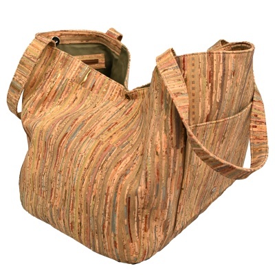 Mala de ombro padrão listrado em tons terra e rosa