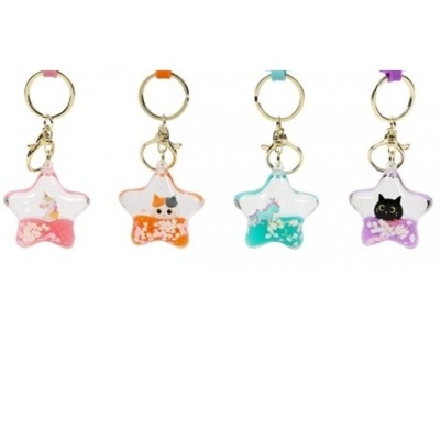 Porta-chaves estrela com gatinhos e lantejoulas coloridas