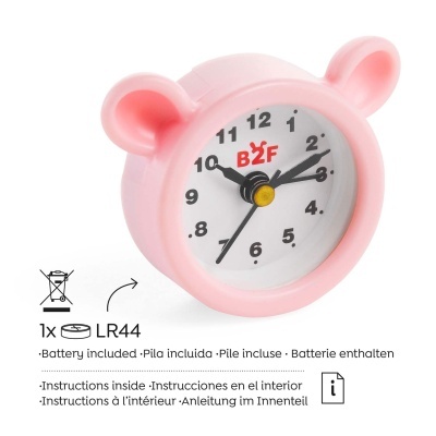 Relógio de mesa cor-de-rosa forma cabeça de urso com mostrador branco e números pretos