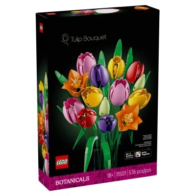 Caixa de LEGO Tulip Bouquet com flores coloridas de plástico
