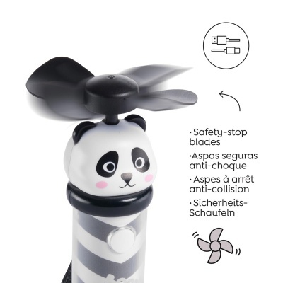 Ventoinha portátil panda com aspas giratórias e corpo riscado