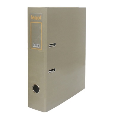 arquivo de ficheiros cinzento com rótulo amarelo e aberturas metálicas