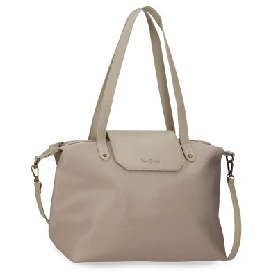 Mala feminina bege com alças duplas e aba frontal